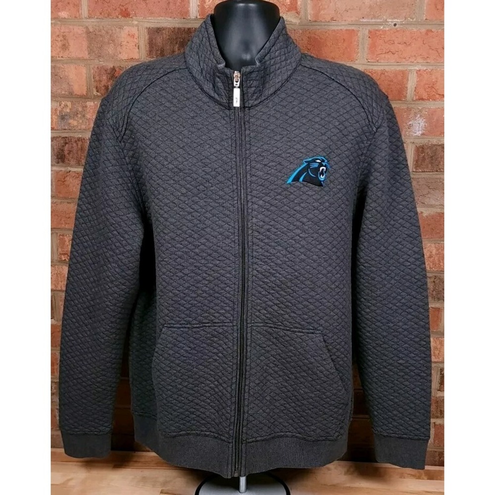 Tommy Bahama Carolina Panthers NFL Gray Size Large Quilted Full Zip Jacket